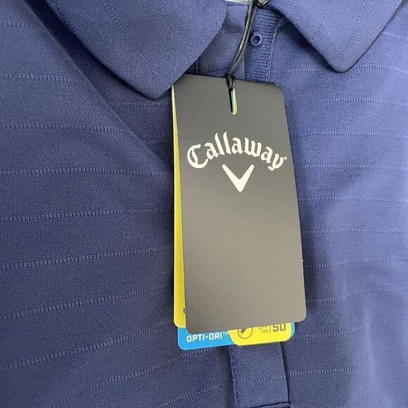 CALLAWAY Mens Opti-Dri Performance Polo Shirt NEW Large L Snap Navy Stripe Golf - Picture 8 of 9